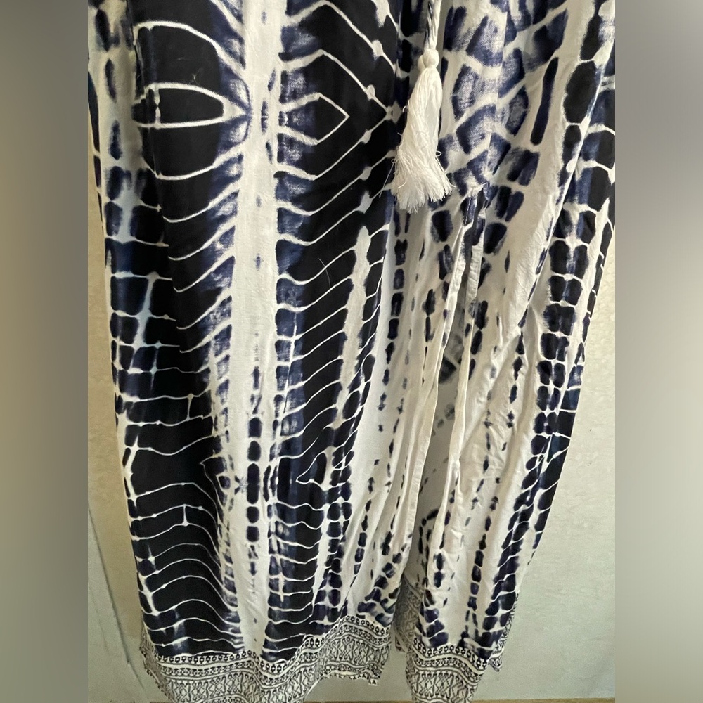 Venus Blue & White Large Tie Dye Maxi Dress Boho Side Slit Y2K Beach Resort - Picture 5 of 9